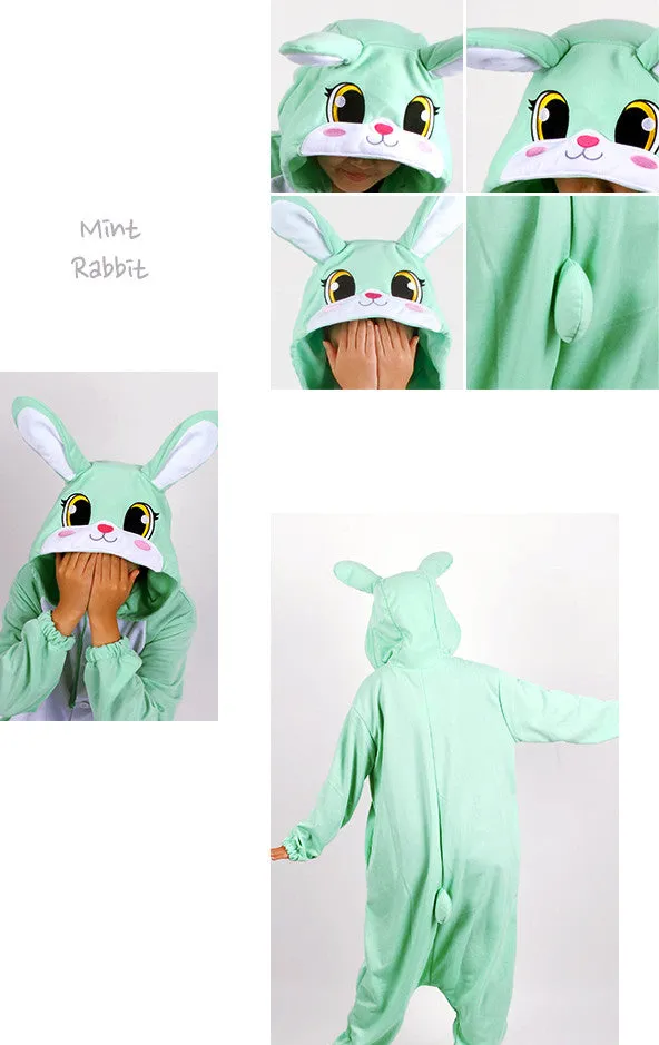 PITaPATs onesie animal jumpsuit costume - long sleeve mint rabbit