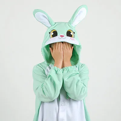 PITaPATs onesie animal jumpsuit costume - long sleeve mint rabbit