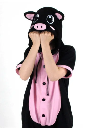 PITaPATs onesie animal jumpsuit costume - short sleeve black pig