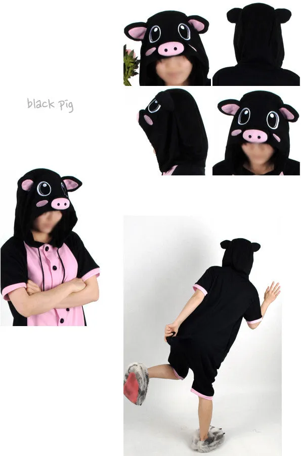 PITaPATs onesie animal jumpsuit costume - short sleeve black pig