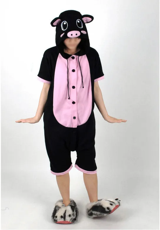 PITaPATs onesie animal jumpsuit costume - short sleeve black pig