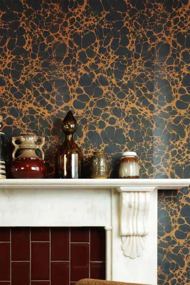 Poodle & Blonde Margate Marble Tobacco Ink Wallpaper