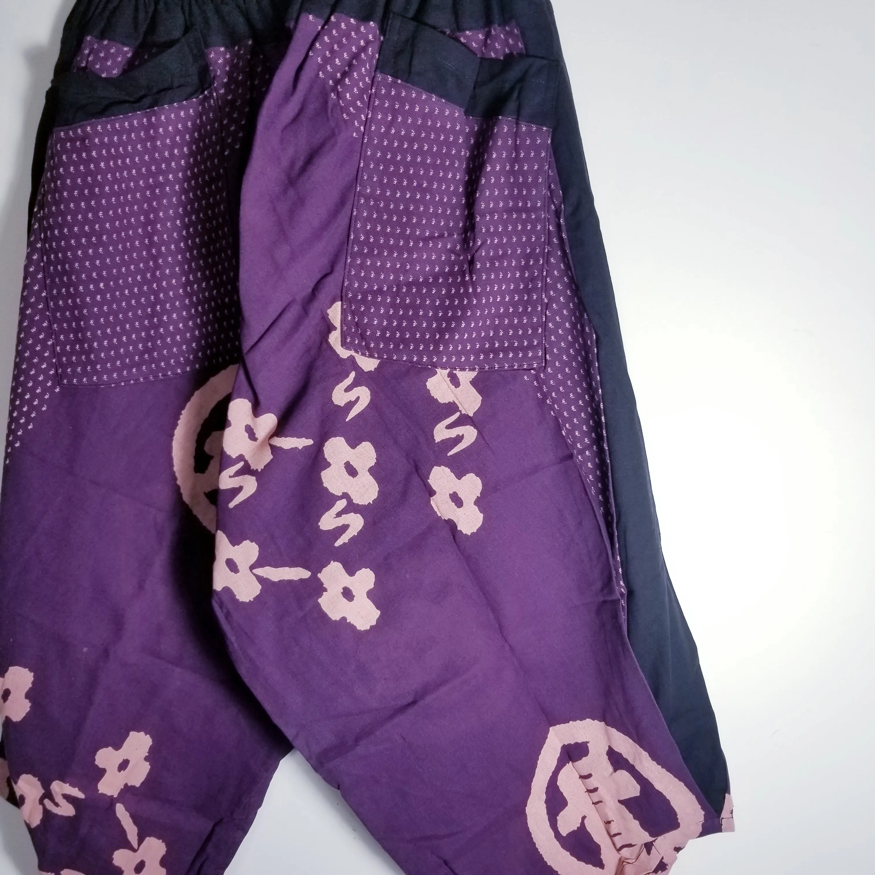 Purple Samurai Crest Elastic Waist Samurai Pants