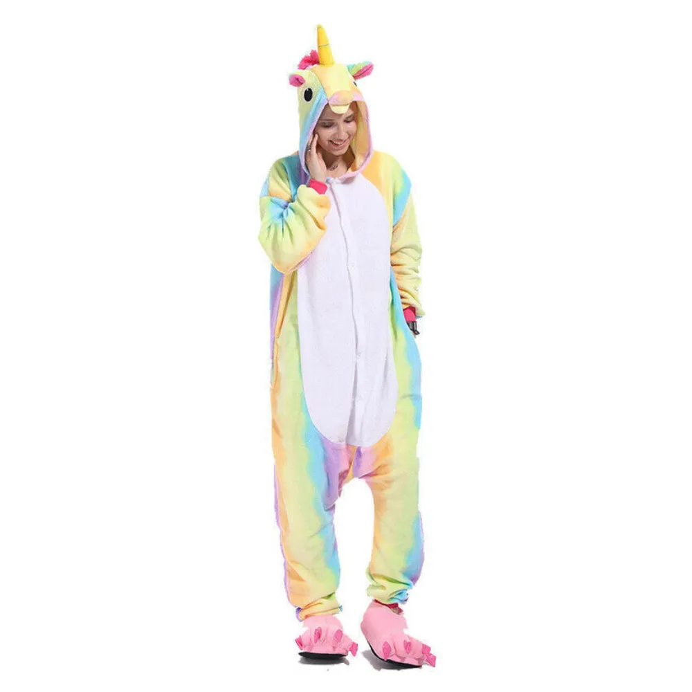 Rainbow-Stripes Unicorn Adult Onesie