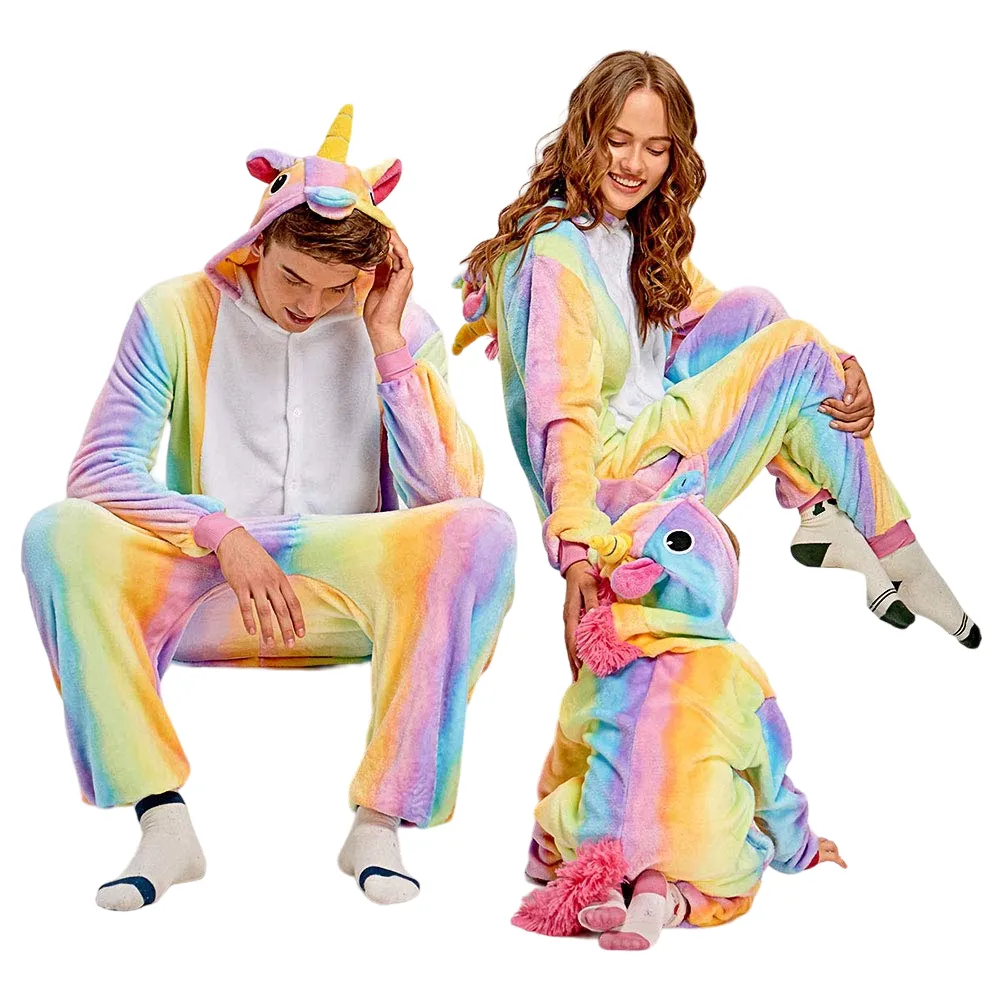 Rainbow-Stripes Unicorn Adult Onesie