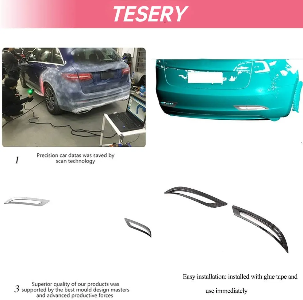 Real Carbon Fiber Rear Bumper Reflector Decorative Frame  suitable for Tesla Model 3 2017-2022