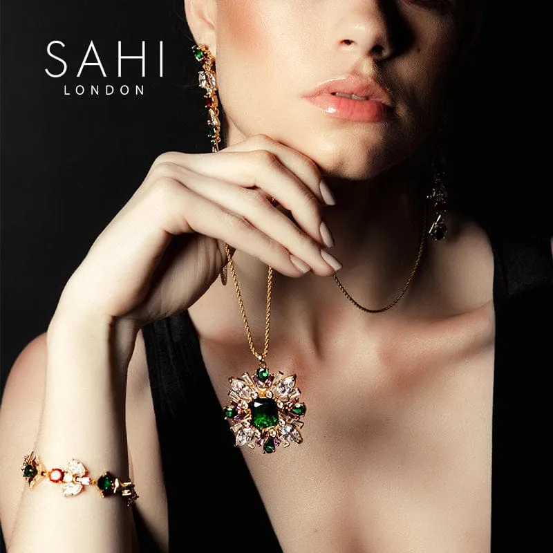 Sahi London Green Zircon Crystal Pendant Necklace