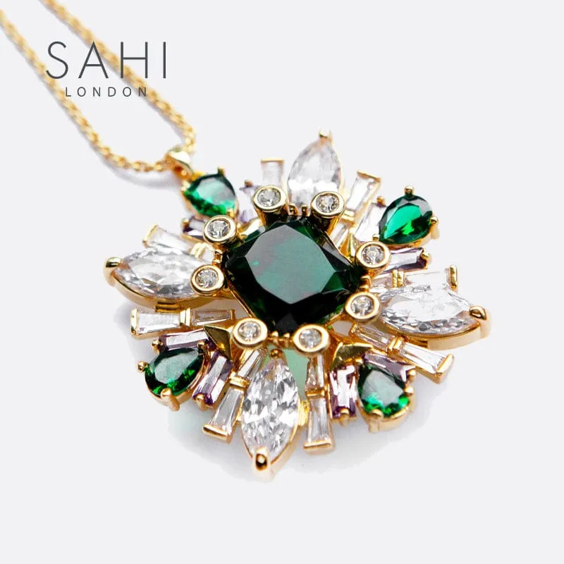 Sahi London Green Zircon Crystal Pendant Necklace