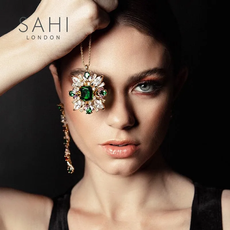 Sahi London Green Zircon Crystal Pendant Necklace