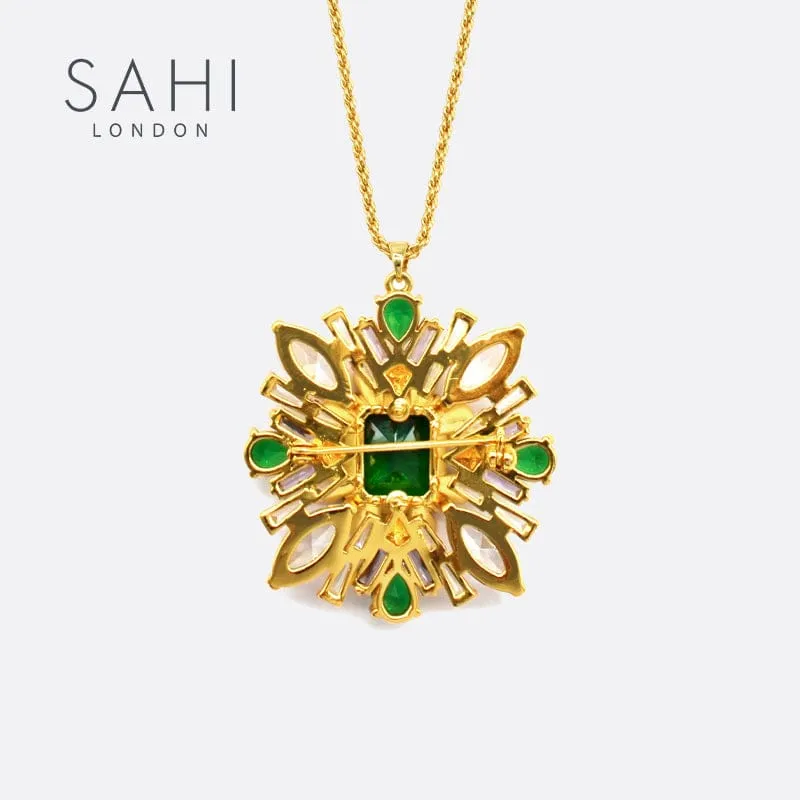 Sahi London Green Zircon Crystal Pendant Necklace