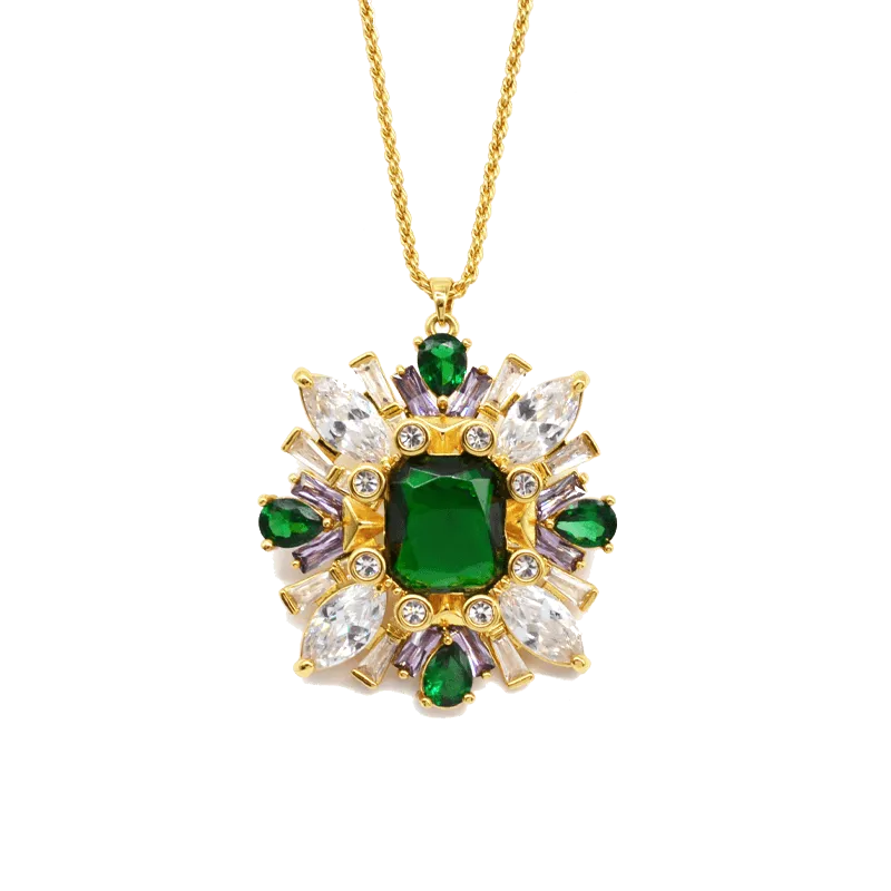 Sahi London Green Zircon Crystal Pendant Necklace