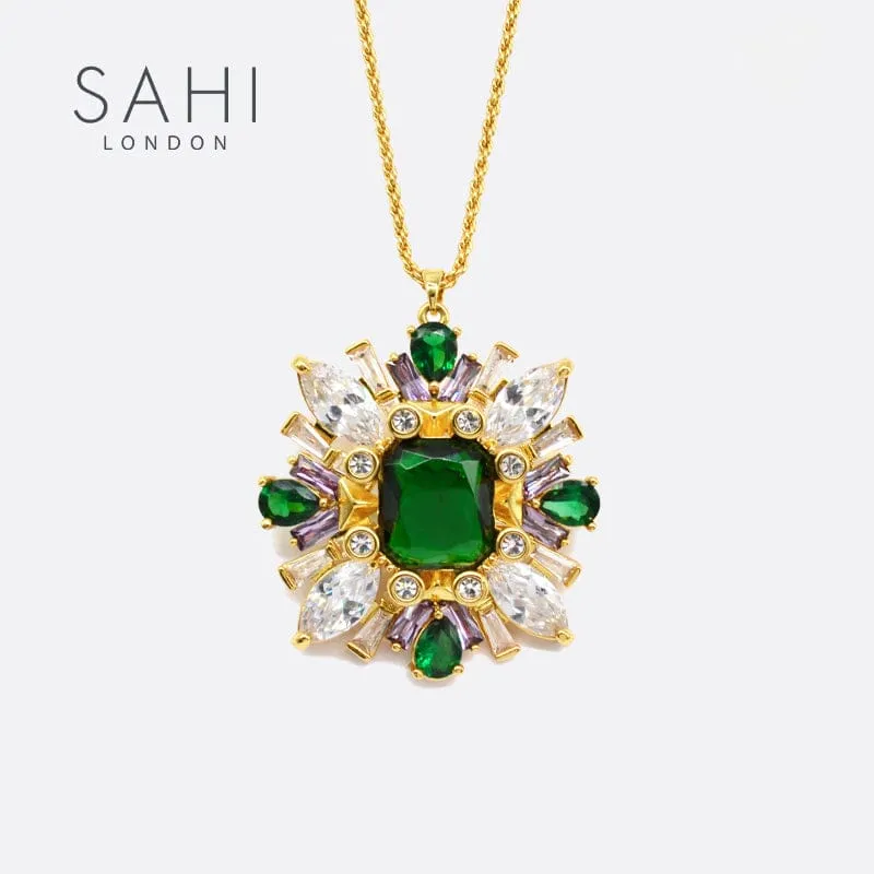 Sahi London Green Zircon Crystal Pendant Necklace