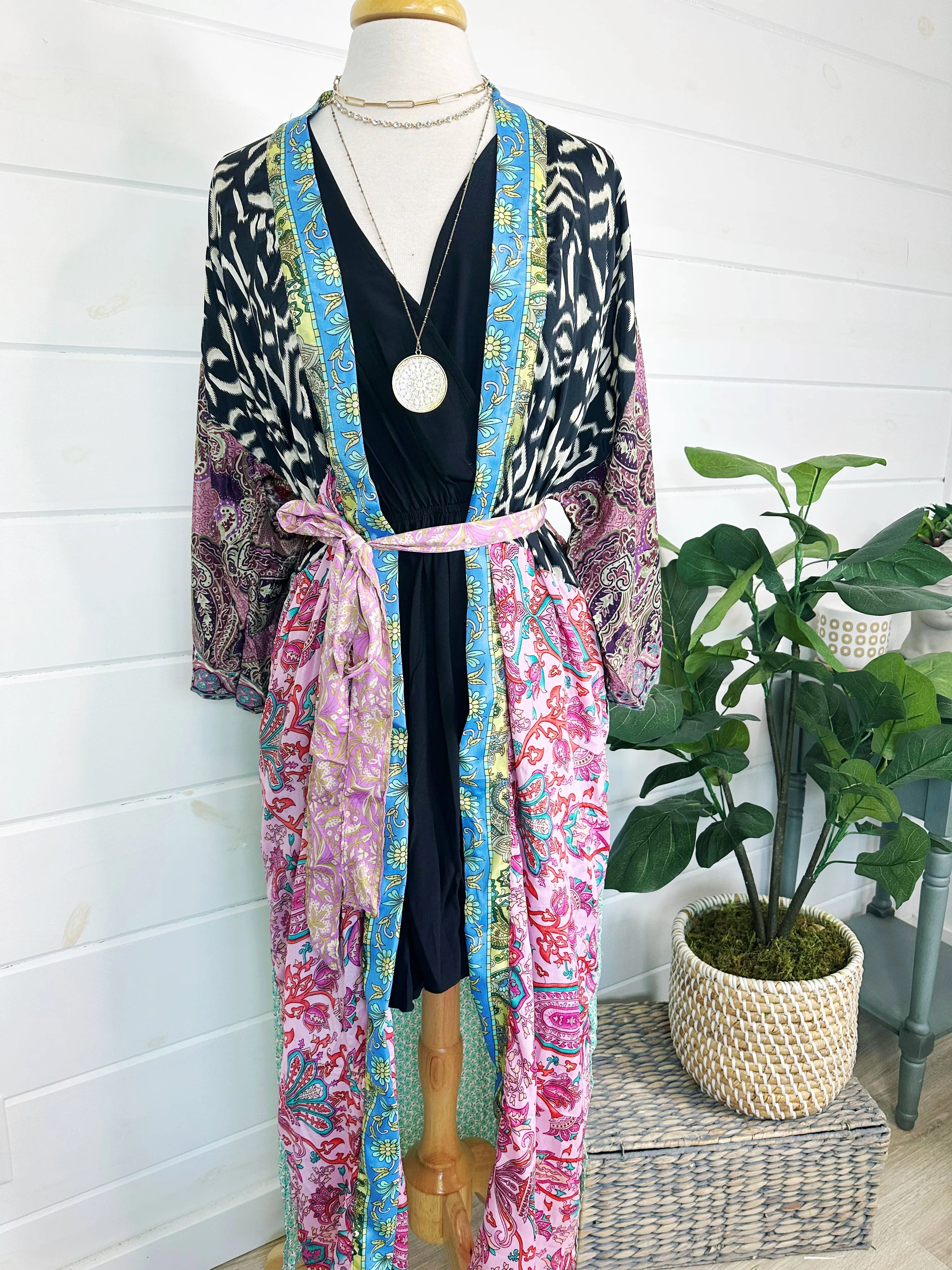 Silk Patchwork Kimono Full Length