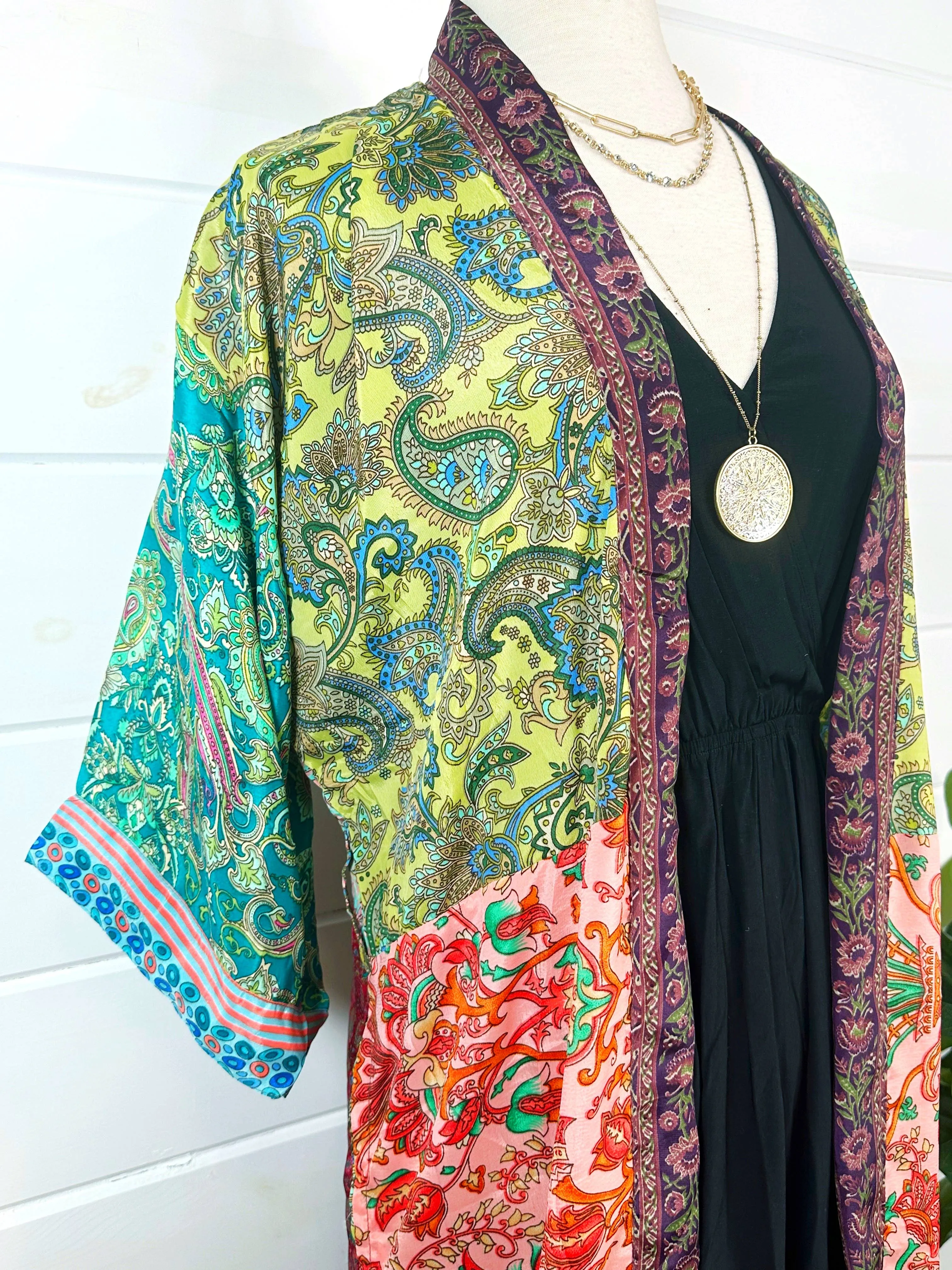 Silk Patchwork Kimono Full Length