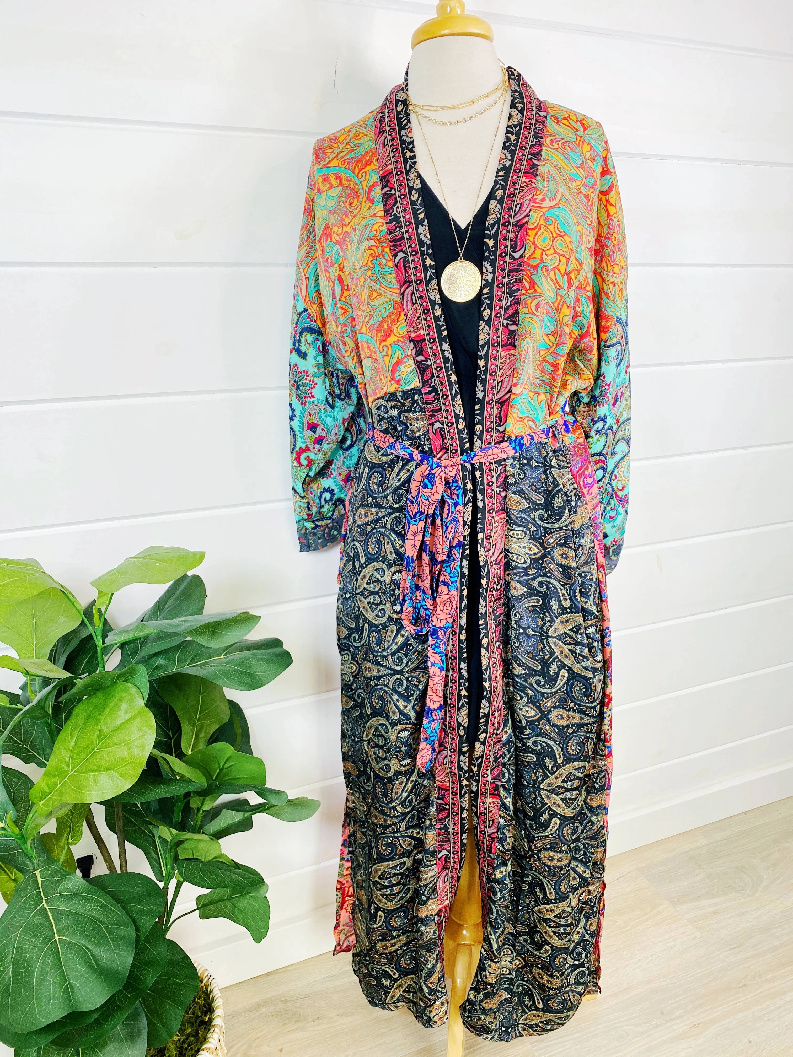 Silk Patchwork Kimono Full Length