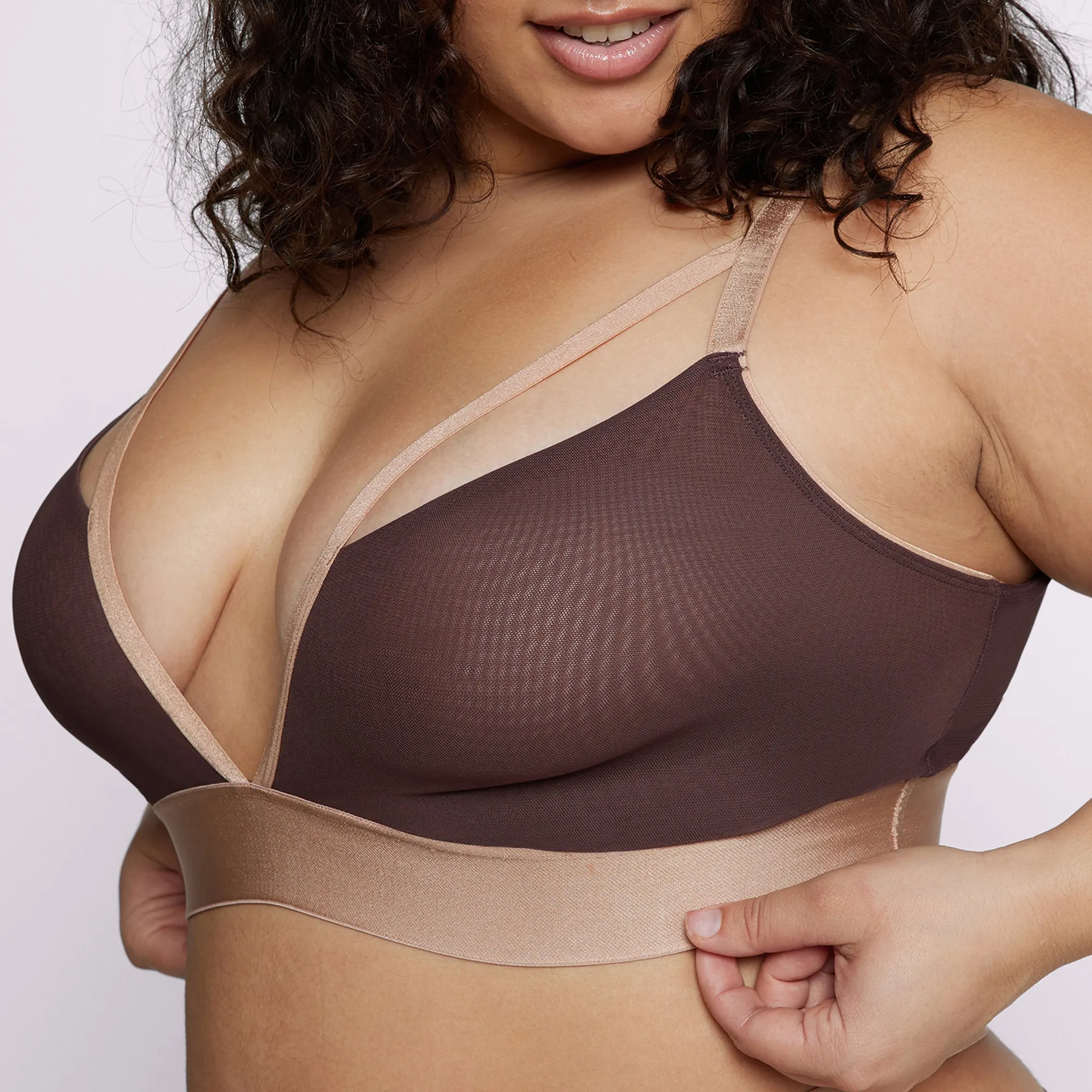 Strappy Triangle Bralette | Silky Mesh | Archive (Espresso with Teddy Trim)