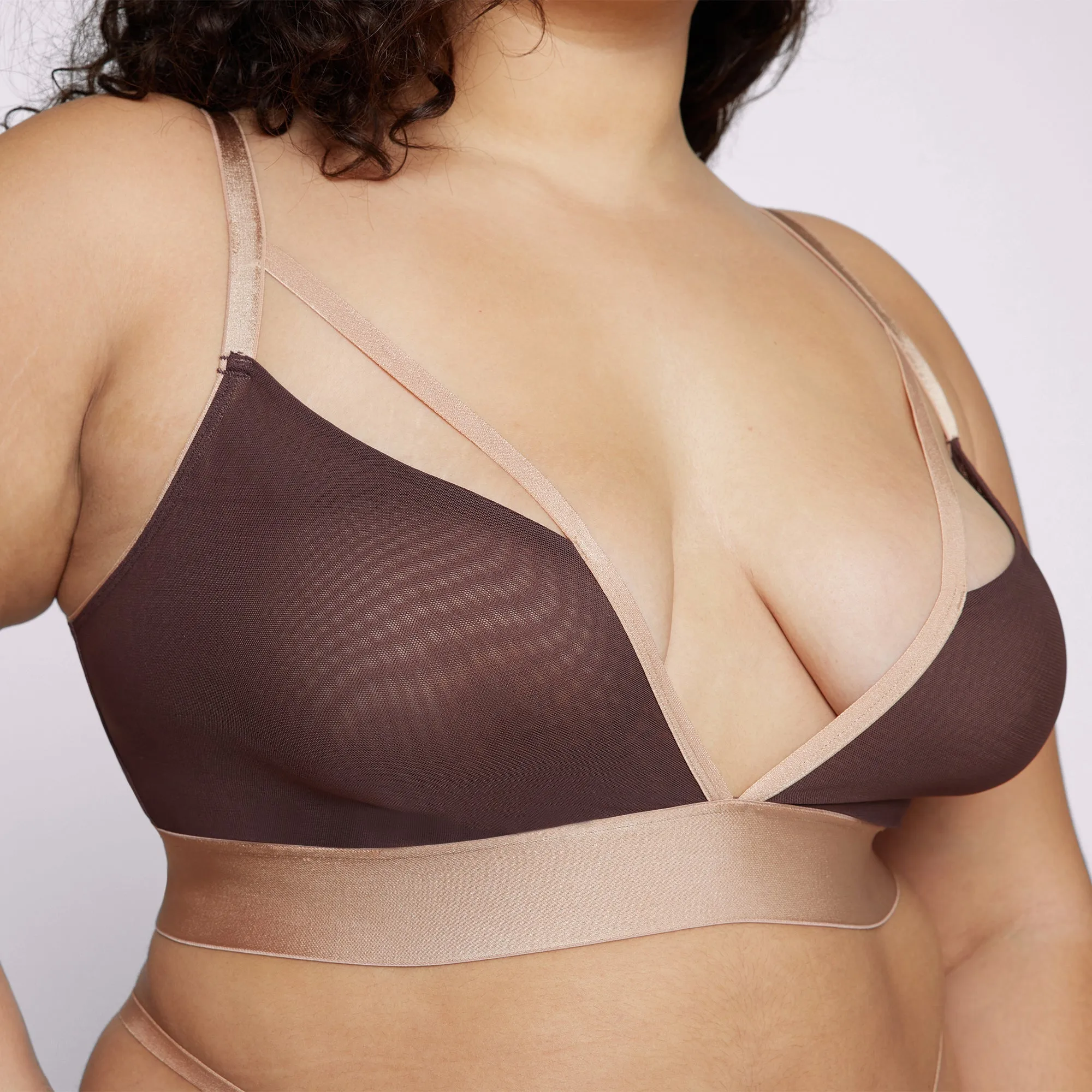 Strappy Triangle Bralette | Silky Mesh | Archive (Espresso with Teddy Trim)