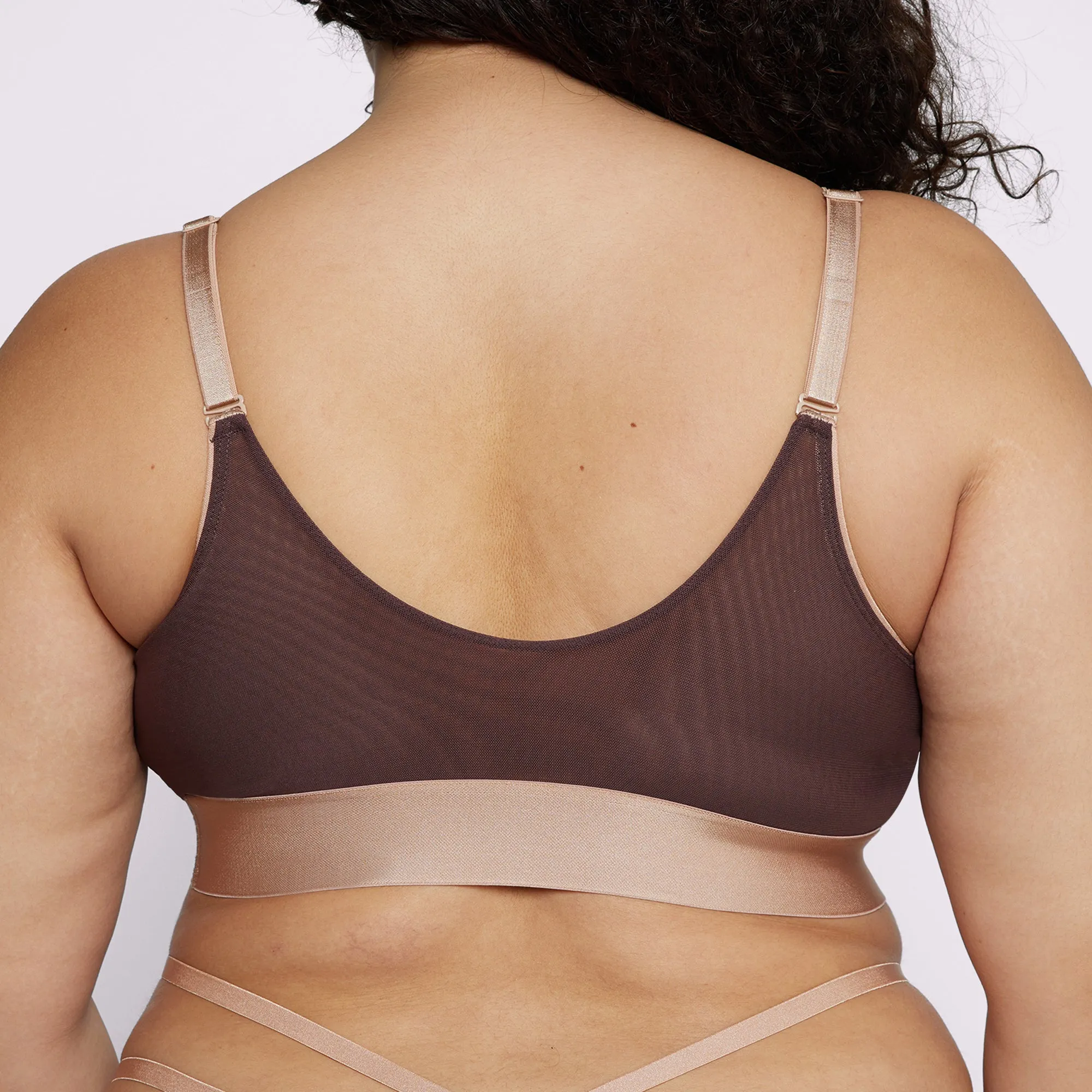 Strappy Triangle Bralette | Silky Mesh | Archive (Espresso with Teddy Trim)