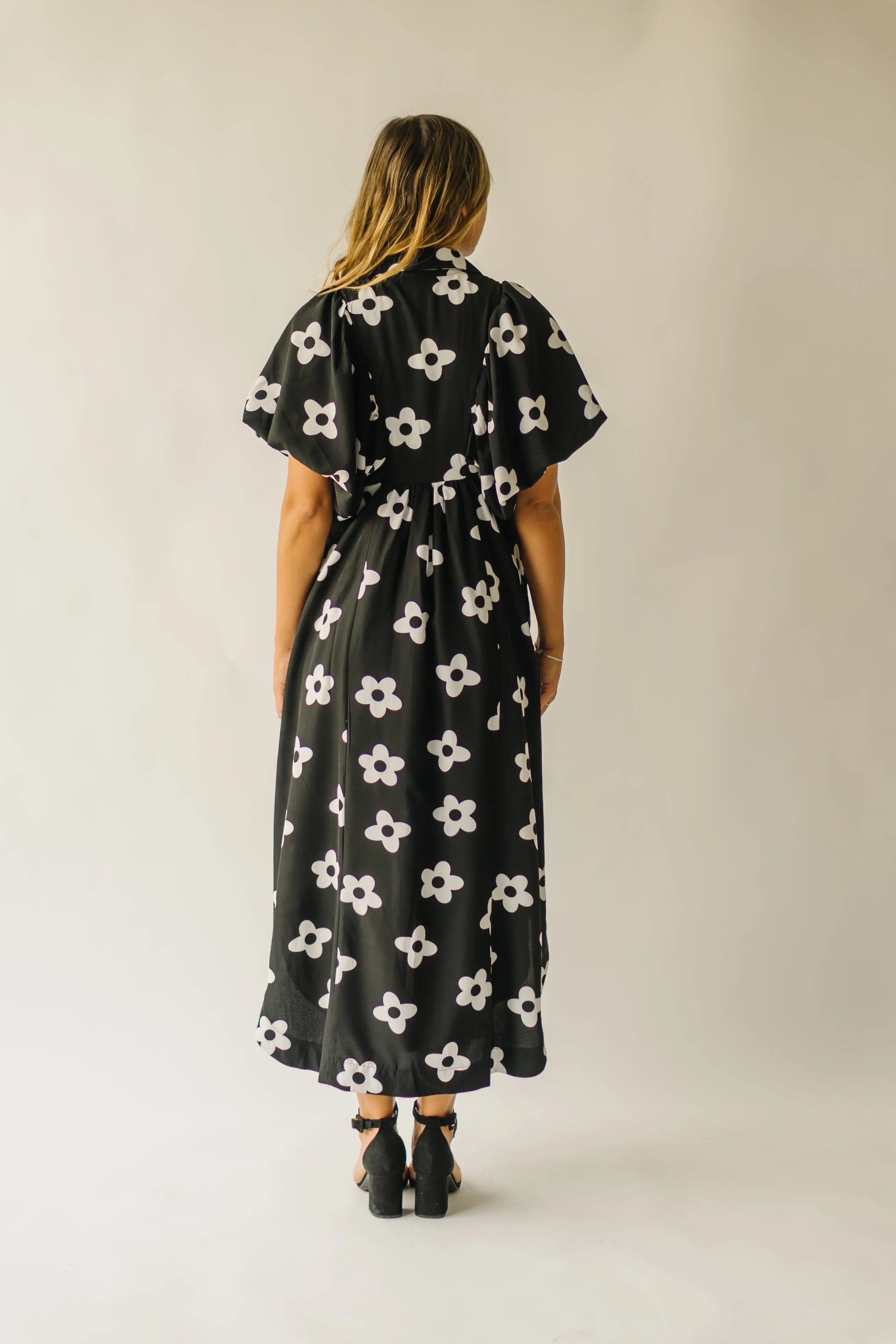 The Chipman Smocked Detail Midi Dress in Black