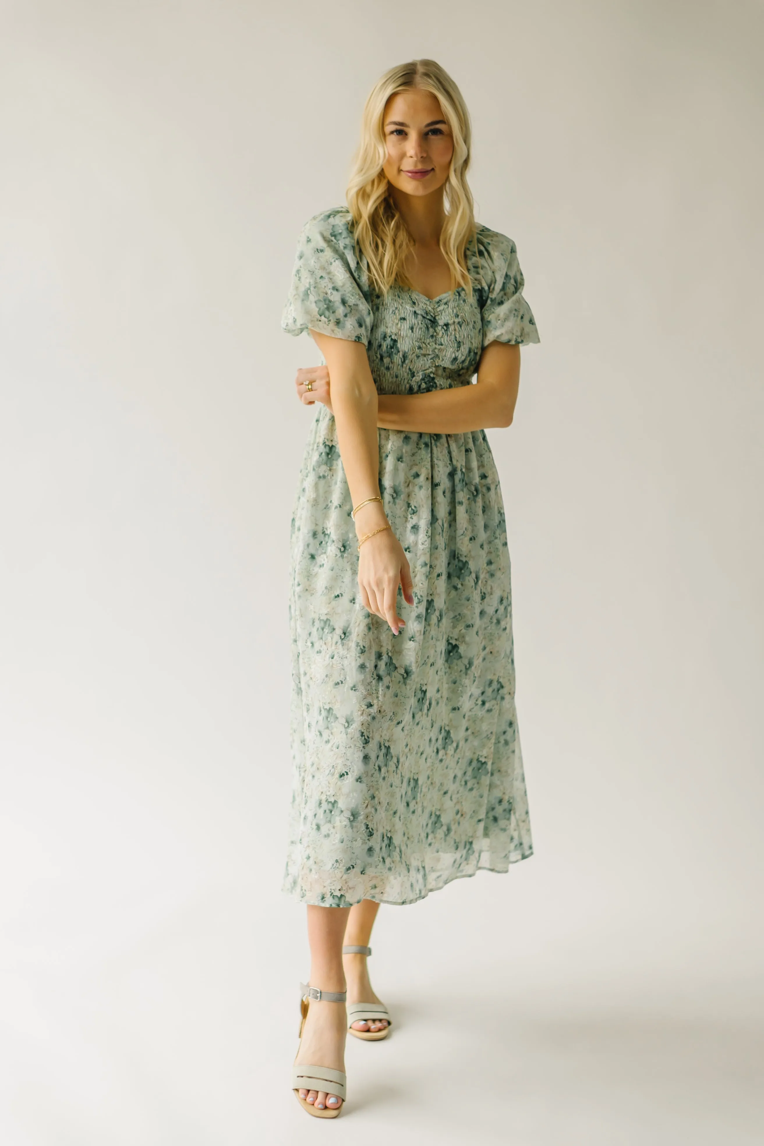 The Stromer Smocked Sweetheart Maxi Dress in Green Multi