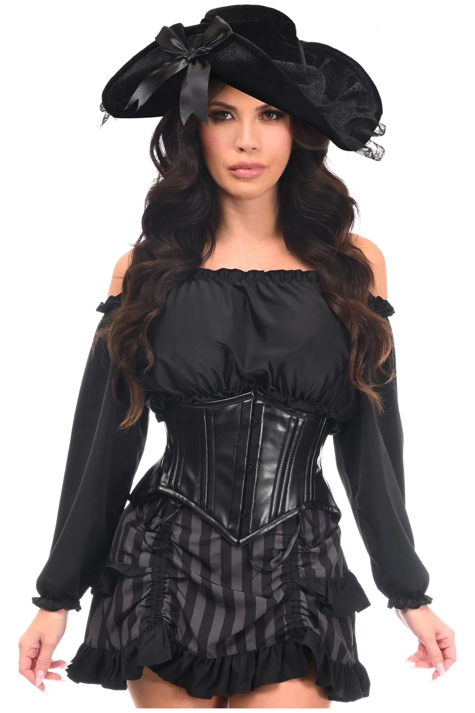 Top Drawer 4 PC Black/Grey Striped Premium Pirate Corset Costume