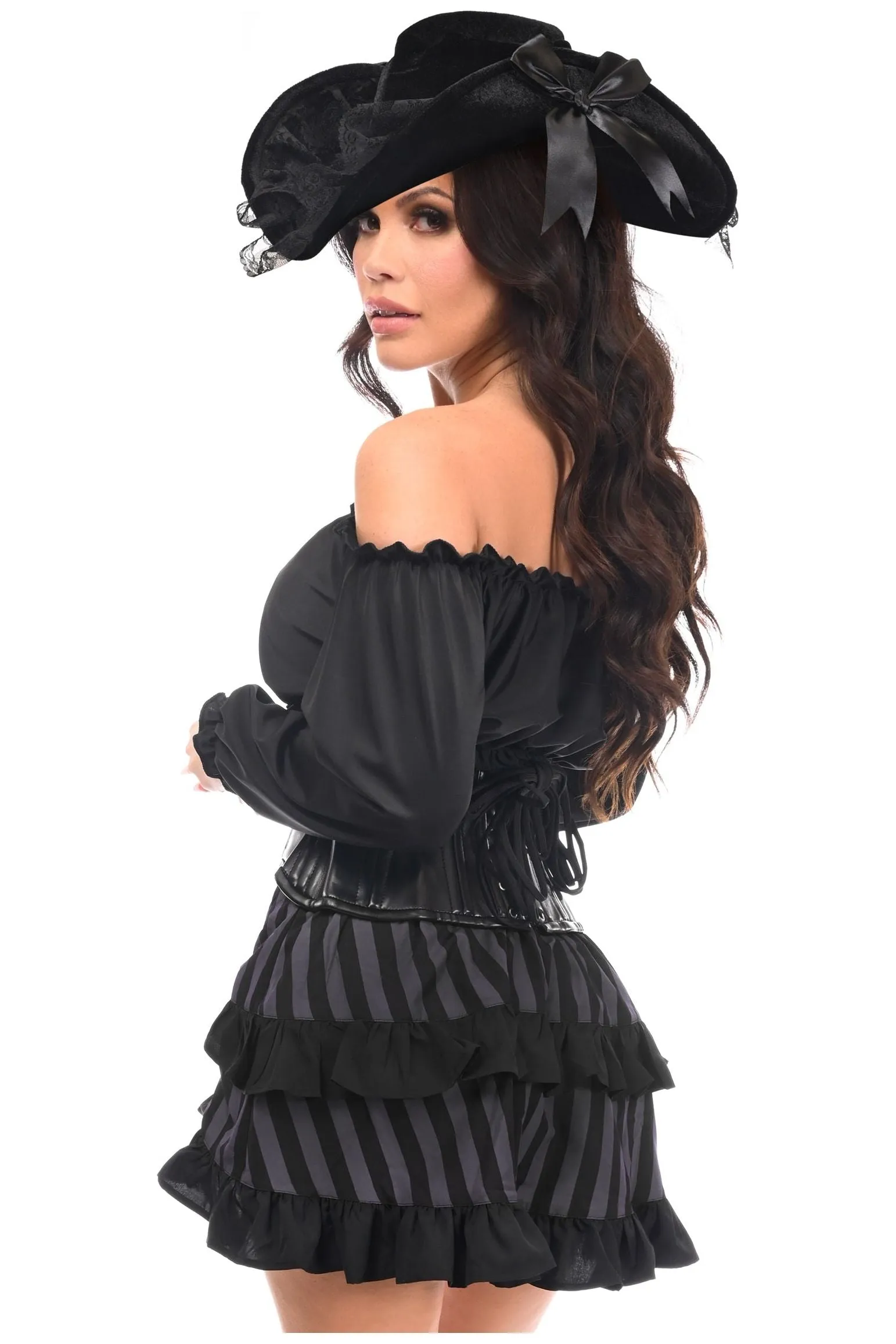 Top Drawer 4 PC Black/Grey Striped Premium Pirate Corset Costume