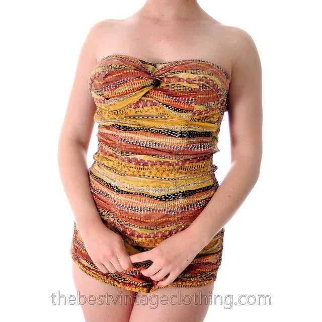 Vintage Bathing Suit One Piece Catalina Printed Cotton 1950s 36 Bust