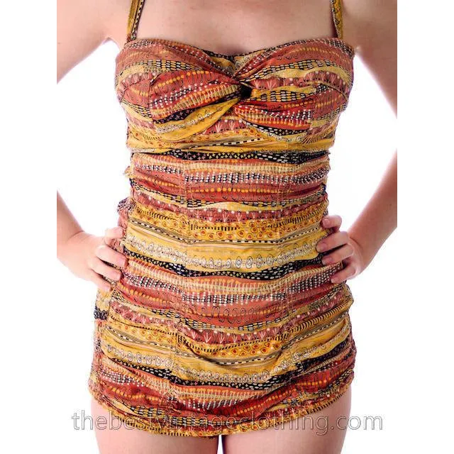 Vintage Bathing Suit One Piece Catalina Printed Cotton 1950s 36 Bust