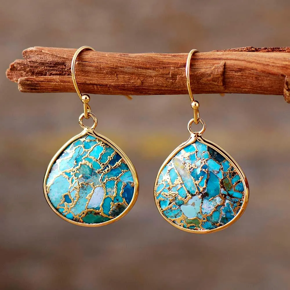 Yibirmanha Turquoise Gold Drop Earrings